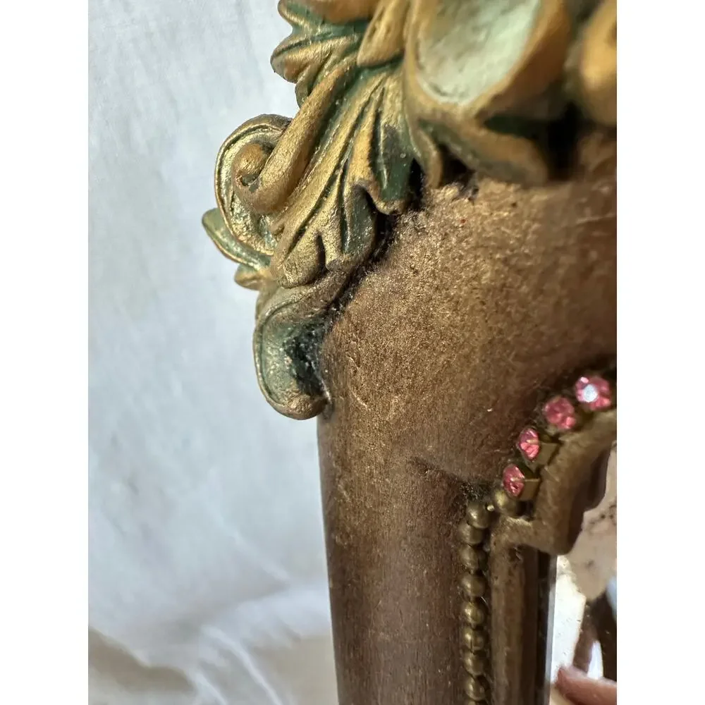 Vintage Mirror By Michal Negrin ? Flowers Unique sea shell crystal desk top READ
